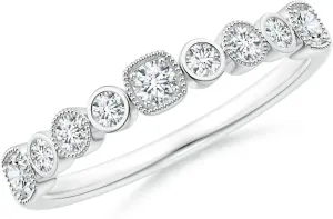 Angara Lab Grown Round Diamond Stackable Fashion Ring with Milgrain in Silver / 14K Solid Gold/Platinum | April Birthstone, Birthday, Engagement, Anniversary, Wedding Jewelry Gift for Women