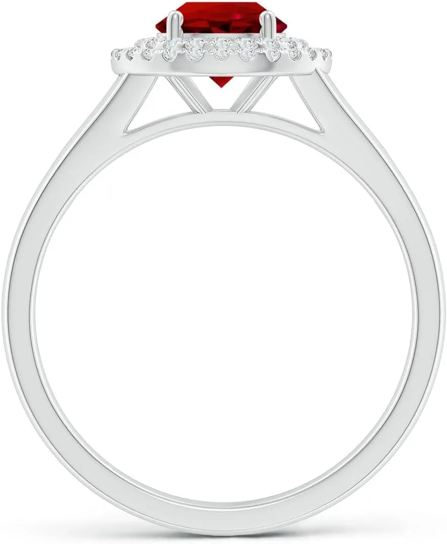 Angara Lab Grown Round Ruby Double Halo Engagement Ring in 14K Solid Gold/Platinum | July Birthstone, Birthday, Anniversary, Wedding Jewelry Gift for Women