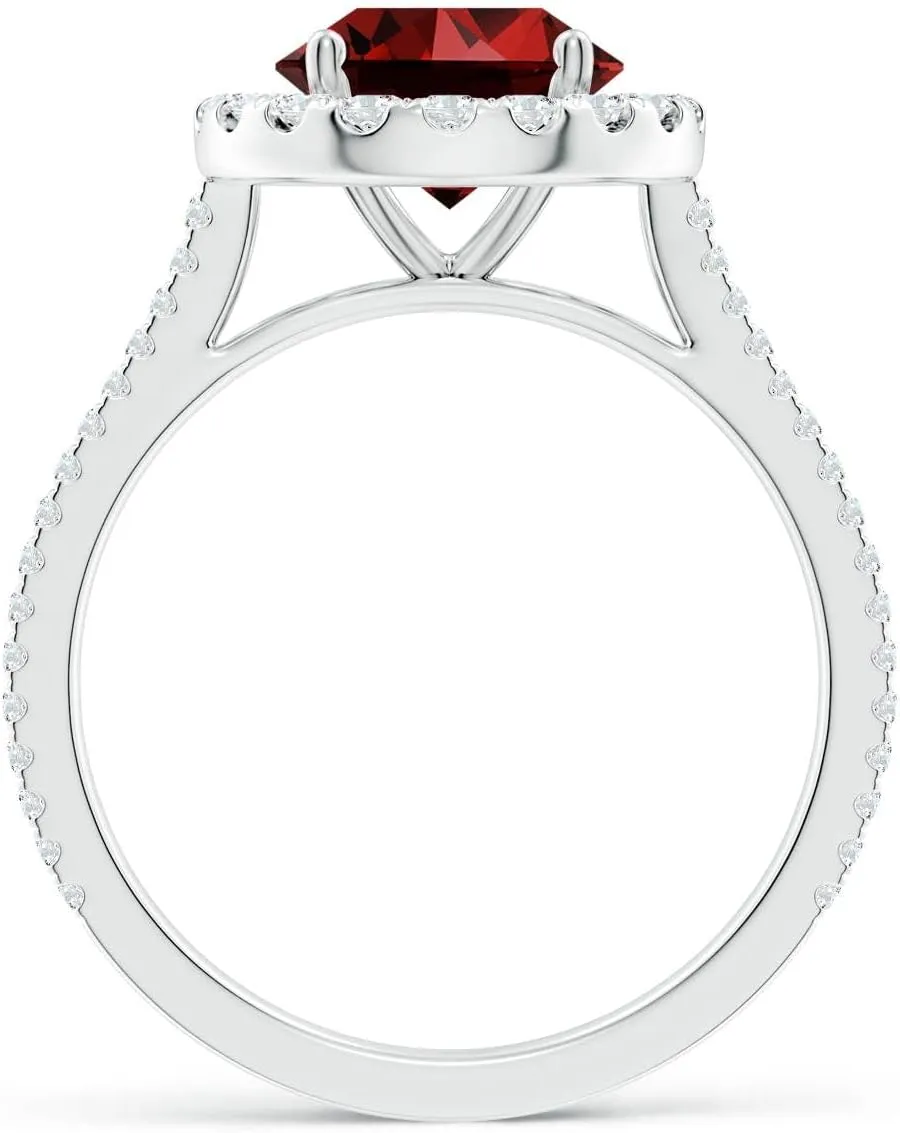 Angara Lab Grown Round Ruby Halo Ring with Diamond Accents in Silver / 14K Solid Gold/Platinum | July Birthstone, Birthday, Engagement, Anniversary, Wedding Jewelry Gift for Women