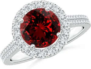 Angara Lab Grown Round Ruby Halo Ring with Diamond Accents in Silver / 14K Solid Gold/Platinum | July Birthstone, Birthday, Engagement, Anniversary, Wedding Jewelry Gift for Women