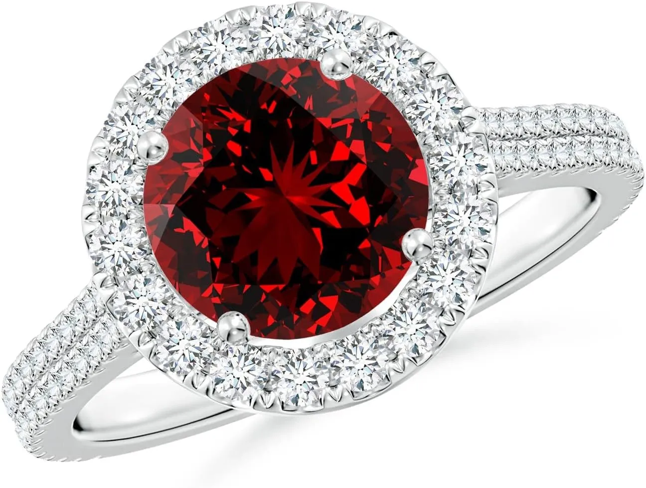 Angara Lab Grown Round Ruby Halo Ring with Diamond Accents in Silver / 14K Solid Gold/Platinum | July Birthstone, Birthday, Engagement, Anniversary, Wedding Jewelry Gift for Women