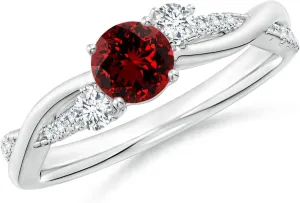 Angara Lab Grown Ruby & Lab Diamond Twisted Vine Ring in 14K Solid Gold/Platinum | July Birthstone, Birthday, Engagement, Anniversary, Wedding Jewelry Gift for Women