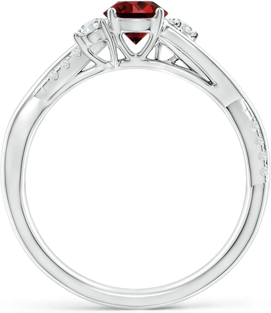Angara Lab Grown Ruby & Lab Diamond Twisted Vine Ring in 14K Solid Gold/Platinum | July Birthstone, Birthday, Engagement, Anniversary, Wedding Jewelry Gift for Women