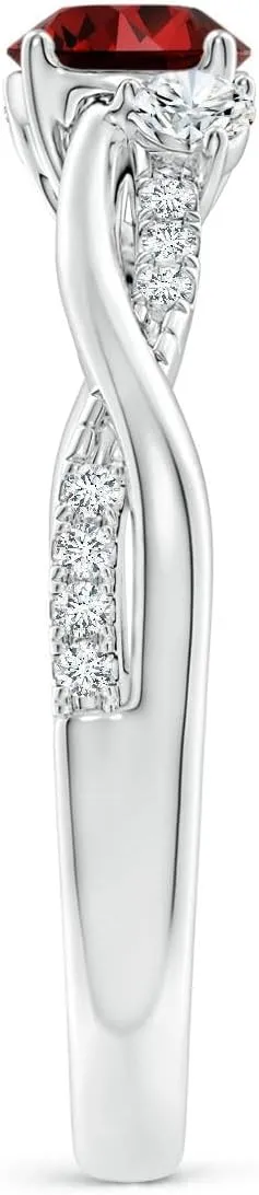 Angara Lab Grown Ruby & Lab Diamond Twisted Vine Ring in 14K Solid Gold/Platinum | July Birthstone, Birthday, Engagement, Anniversary, Wedding Jewelry Gift for Women
