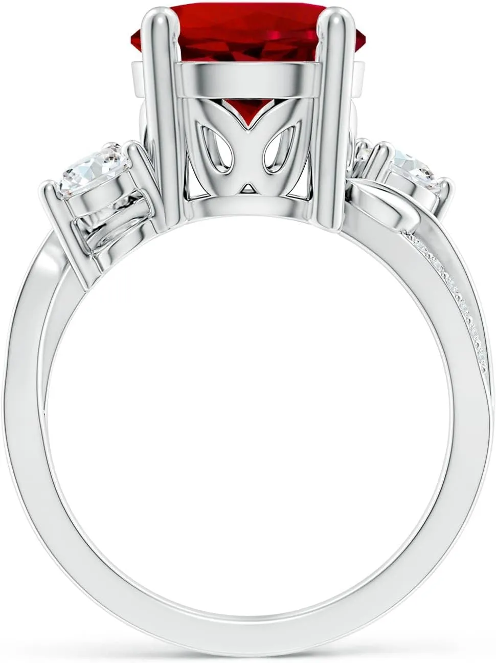 Angara Lab Grown Ruby and Lab Diamond Twisted Vine Ring in 14K Solid Gold/Platinum | July Birthstone, Birthday, Engagement, Anniversary, Wedding Jewelry Gift for Women
