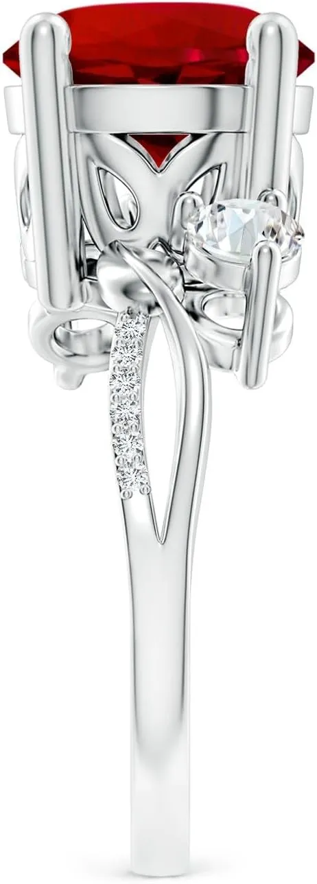 Angara Lab Grown Ruby and Lab Diamond Twisted Vine Ring in 14K Solid Gold/Platinum | July Birthstone, Birthday, Engagement, Anniversary, Wedding Jewelry Gift for Women