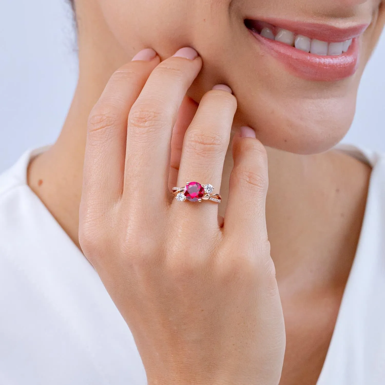 Angara Lab Grown Ruby and Lab Diamond Twisted Vine Ring in 14K Solid Gold/Platinum | July Birthstone, Birthday, Engagement, Anniversary, Wedding Jewelry Gift for Women
