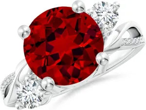 Angara Lab Grown Ruby and Lab Diamond Twisted Vine Ring in 14K Solid Gold/Platinum | July Birthstone, Birthday, Engagement, Anniversary, Wedding Jewelry Gift for Women