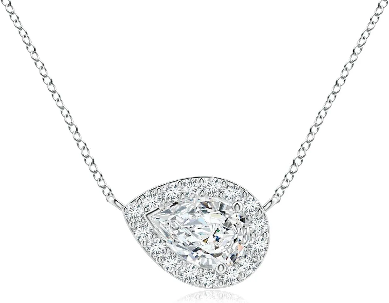 Angara Lab Grown Sideways Pear-Shaped Diamond Halo Pendant in 14K Solid Gold/Platinum | April Birthstone, Birthday, Engagement, Anniversary, Wedding Jewelry Gift for Women