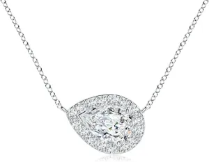 Angara Lab Grown Sideways Pear-Shaped Diamond Halo Pendant in 14K Solid Gold/Platinum | April Birthstone, Birthday, Engagement, Anniversary, Wedding Jewelry Gift for Women