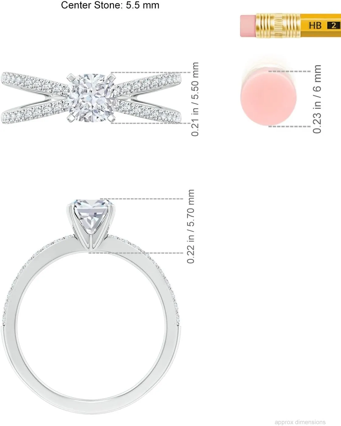 Angara Lab Grown Solitaire Cushion Diamond Crossover Shank Engagement Ring in Silver / 14K Solid Gold/Platinum | April Birthstone, Birthday, Anniversary, Wedding Jewelry Gift for Women