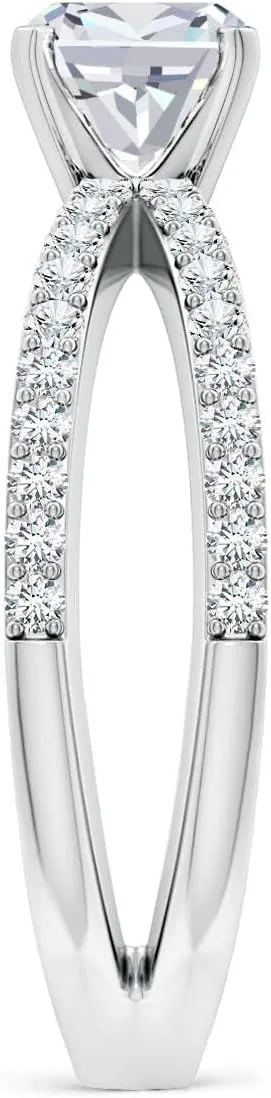 Angara Lab Grown Solitaire Cushion Diamond Crossover Shank Engagement Ring in Silver / 14K Solid Gold/Platinum | April Birthstone, Birthday, Anniversary, Wedding Jewelry Gift for Women
