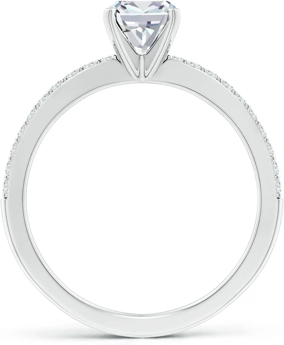 Angara Lab Grown Solitaire Cushion Diamond Crossover Shank Engagement Ring in Silver / 14K Solid Gold/Platinum | April Birthstone, Birthday, Anniversary, Wedding Jewelry Gift for Women