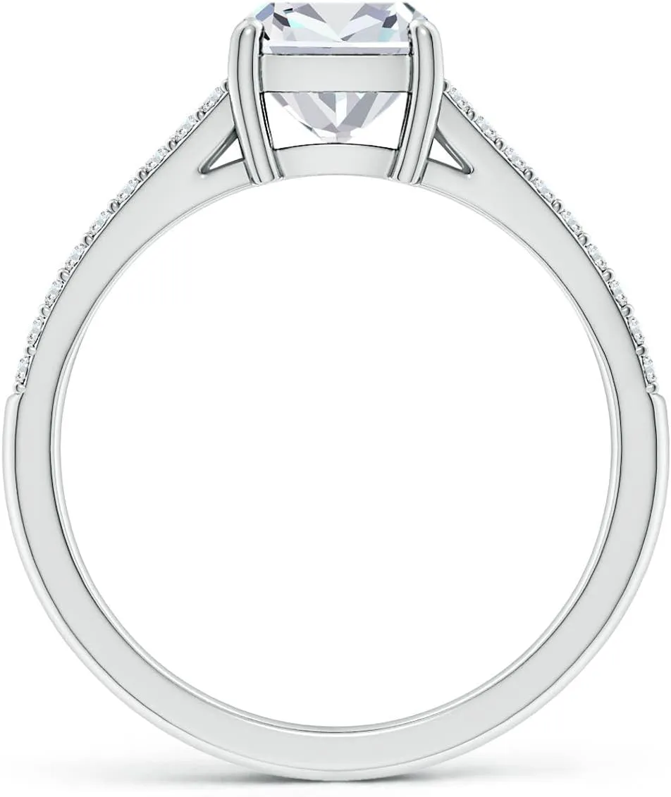 Angara Lab Grown Solitaire Cushion Diamond Split Shank Engagement Ring in Silver / 14K Solid Gold/Platinum | April Birthstone, Birthday, Anniversary, Wedding Jewelry Gift for Women