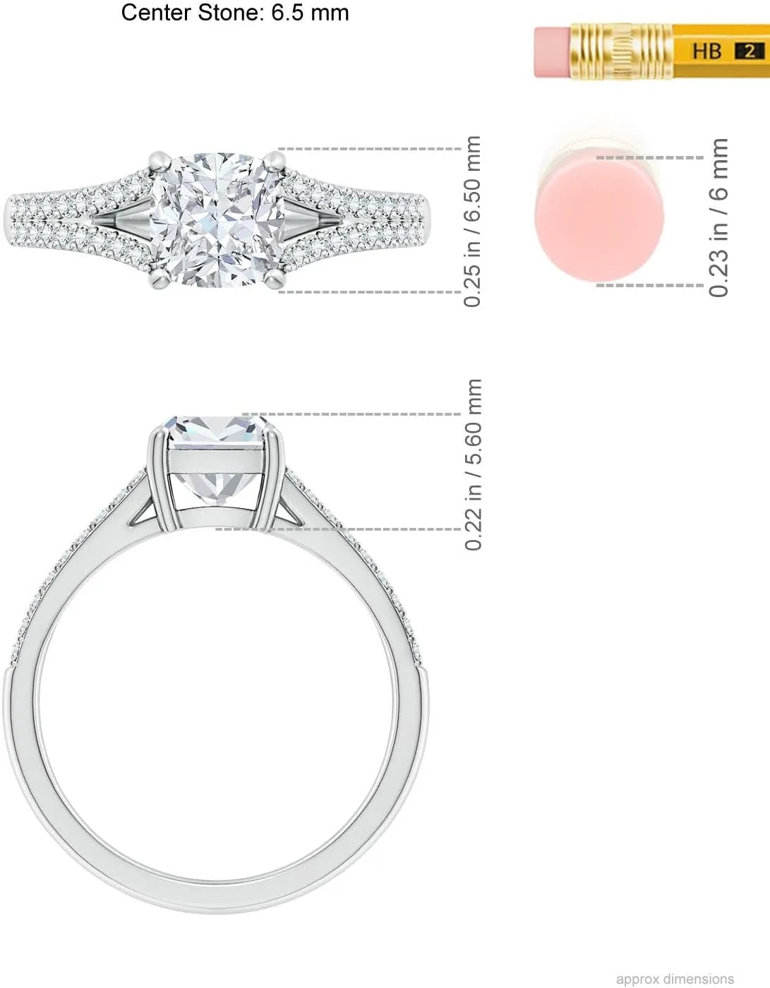 Angara Lab Grown Solitaire Cushion Diamond Split Shank Engagement Ring in Silver / 14K Solid Gold/Platinum | April Birthstone, Birthday, Anniversary, Wedding Jewelry Gift for Women