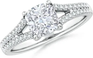 Angara Lab Grown Solitaire Cushion Diamond Split Shank Engagement Ring in Silver / 14K Solid Gold/Platinum | April Birthstone, Birthday, Anniversary, Wedding Jewelry Gift for Women