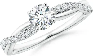 Angara Lab Grown Solitaire Diamond Twist Shank Engagement Ring with Accents in Silver / 14K Solid Gold/Platinum | April Birthstone, Birthday, Anniversary, Wedding Jewelry Gift for Women