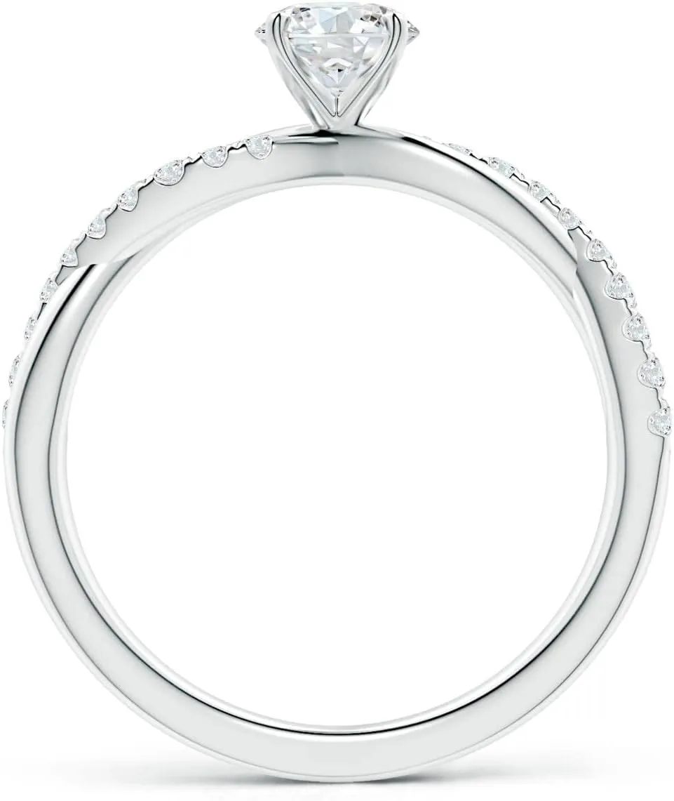 Angara Lab Grown Solitaire Diamond Twist Shank Engagement Ring with Accents in Silver / 14K Solid Gold/Platinum | April Birthstone, Birthday, Anniversary, Wedding Jewelry Gift for Women