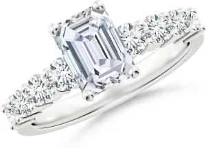 Angara Lab Grown Solitaire Emerald-Cut Diamond Graduated Engagement Ring in Silver / 14K Solid Gold/Platinum | April Birthstone, Birthday, Anniversary, Wedding Jewelry Gift for Women