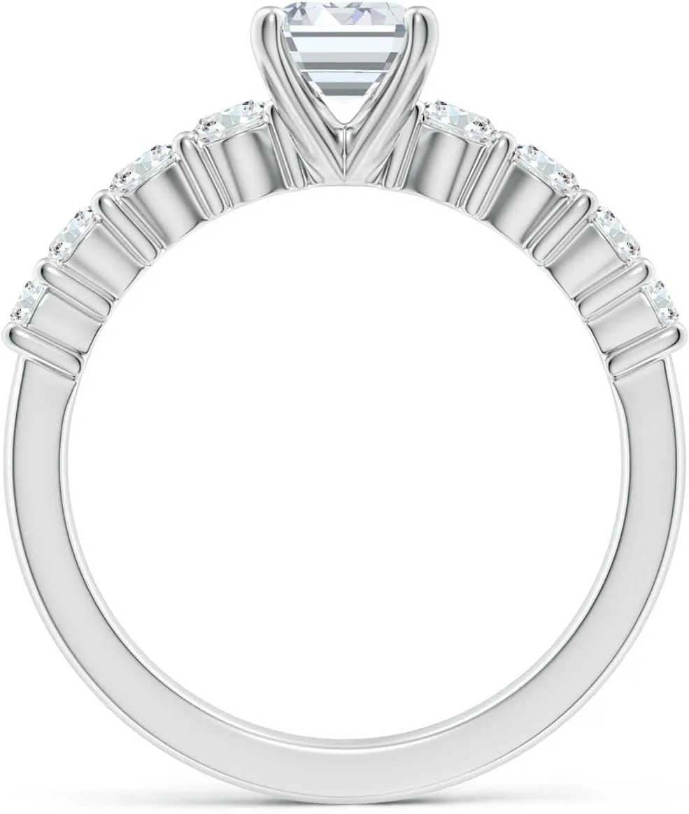 Angara Lab Grown Solitaire Emerald-Cut Diamond Graduated Engagement Ring in Silver / 14K Solid Gold/Platinum | April Birthstone, Birthday, Anniversary, Wedding Jewelry Gift for Women