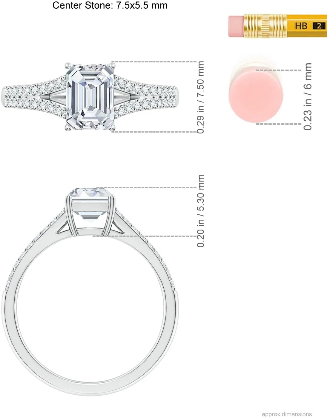 Angara Lab Grown Solitaire Emerald-Cut Diamond Split Shank Engagement Ring in Silver / 14K Solid Gold/Platinum | April Birthstone, Birthday, Anniversary, Wedding Jewelry Gift for Women