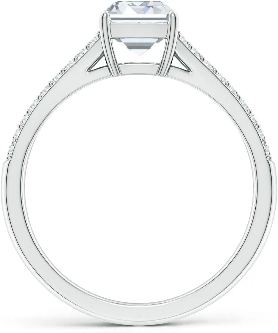 Angara Lab Grown Solitaire Emerald-Cut Diamond Split Shank Engagement Ring in Silver / 14K Solid Gold/Platinum | April Birthstone, Birthday, Anniversary, Wedding Jewelry Gift for Women