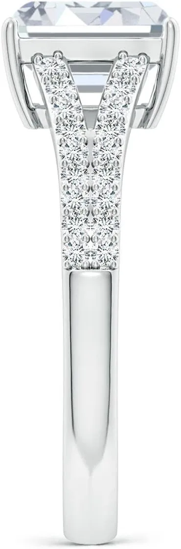 Angara Lab Grown Solitaire Emerald-Cut Diamond Split Shank Engagement Ring in Silver / 14K Solid Gold/Platinum | April Birthstone, Birthday, Anniversary, Wedding Jewelry Gift for Women