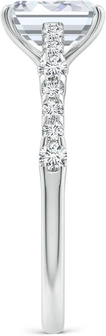 Angara Lab Grown Solitaire Emerald-Cut Diamond Station Engagement Ring in Silver / 14K Solid Gold/Platinum | April Birthstone, Birthday, Anniversary, Wedding Jewelry Gift for Women