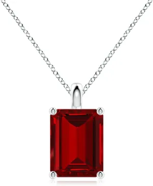 Angara Lab Grown Solitaire Emerald-Cut Ruby Classic Pendant in 14K Solid Gold/Platinum | July Birthstone, Birthday, Engagement, Anniversary, Wedding Jewelry Gift for Women
