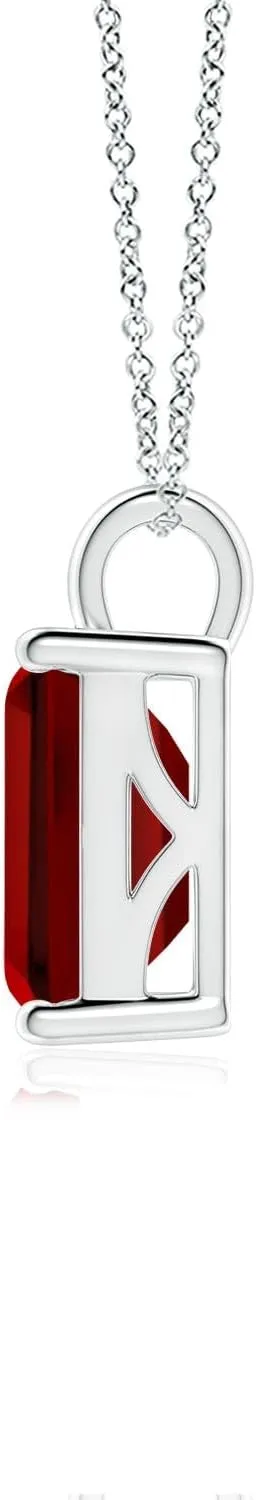 Angara Lab Grown Solitaire Emerald-Cut Ruby Classic Pendant in 14K Solid Gold/Platinum | July Birthstone, Birthday, Engagement, Anniversary, Wedding Jewelry Gift for Women