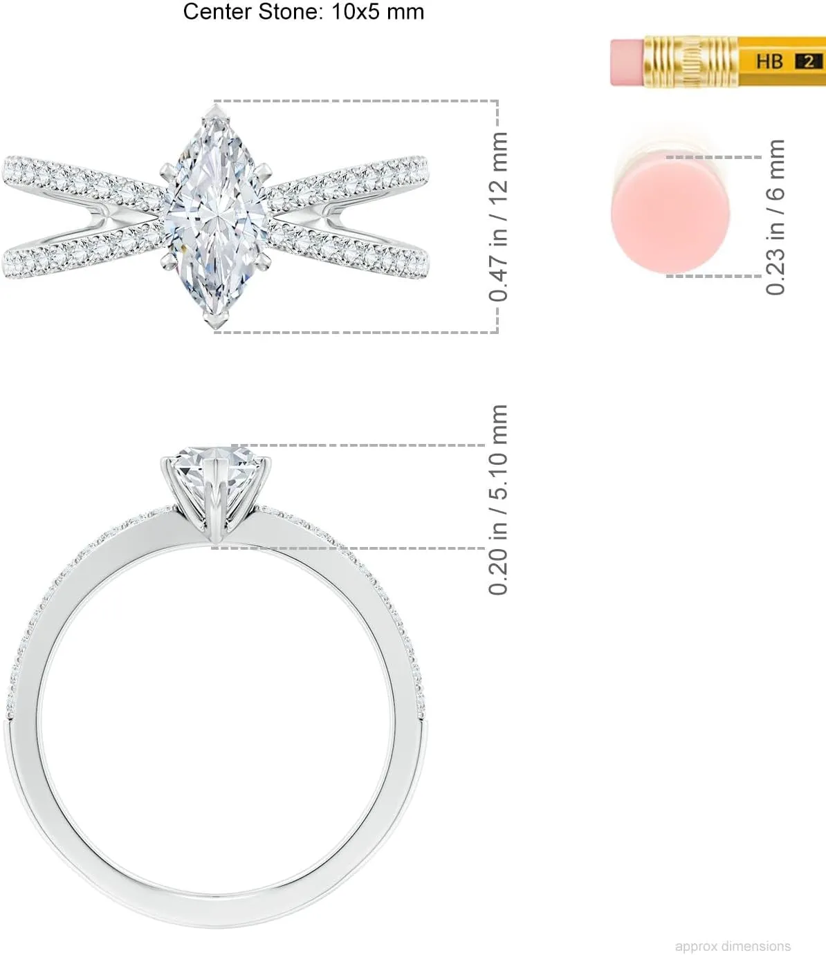 Angara Lab Grown Solitaire Marquise Diamond Crossover Shank Engagement Ring in Silver / 14K Solid Gold/Platinum | April Birthstone, Birthday, Anniversary, Wedding Jewelry Gift for Women