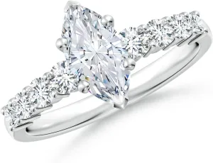 Angara Lab Grown Solitaire Marquise Diamond Graduated Engagement Ring in Silver / 14K Solid Gold/Platinum | April Birthstone, Birthday, Anniversary, Wedding Jewelry Gift for Women