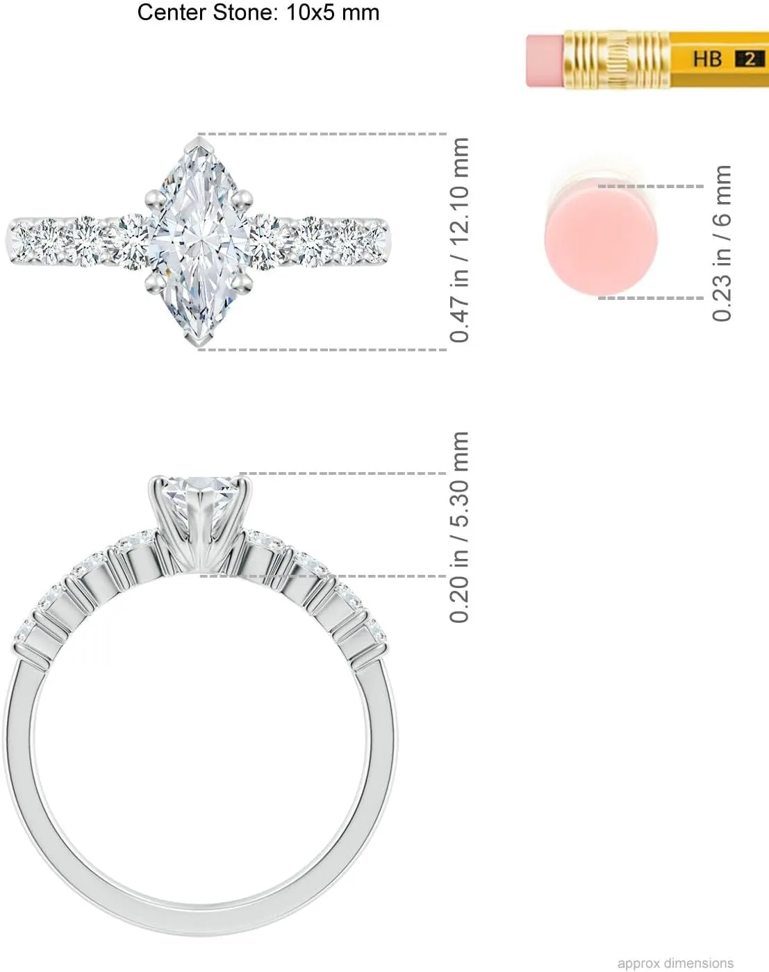 Angara Lab Grown Solitaire Marquise Diamond Graduated Engagement Ring in Silver / 14K Solid Gold/Platinum | April Birthstone, Birthday, Anniversary, Wedding Jewelry Gift for Women