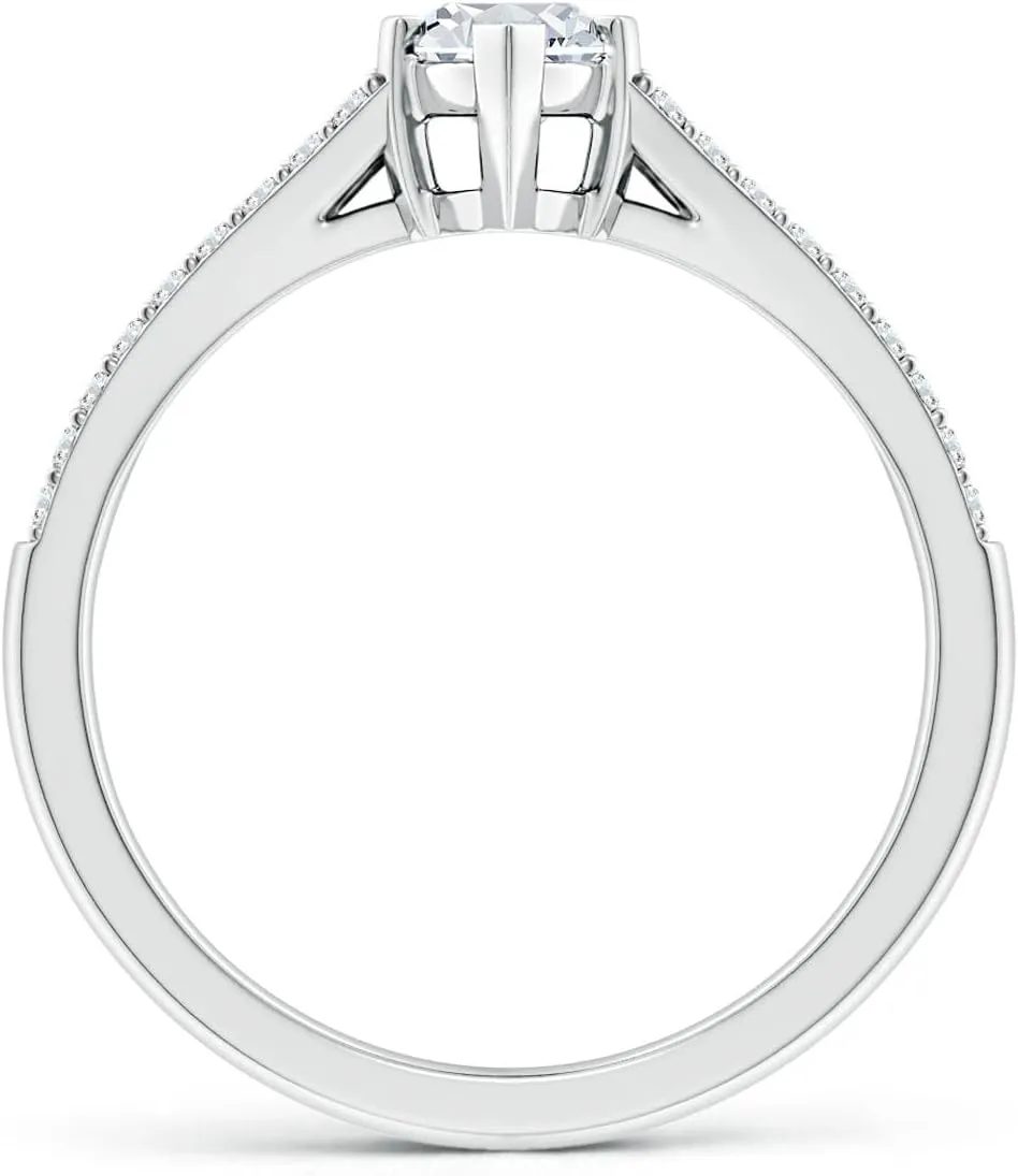Angara Lab Grown Solitaire Marquise Diamond Split Shank Engagement Ring in Silver / 14K Solid Gold/Platinum | April Birthstone, Birthday, Anniversary, Wedding Jewelry Gift for Women