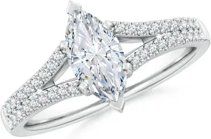 Angara Lab Grown Solitaire Marquise Diamond Split Shank Engagement Ring in Silver / 14K Solid Gold/Platinum | April Birthstone, Birthday, Anniversary, Wedding Jewelry Gift for Women