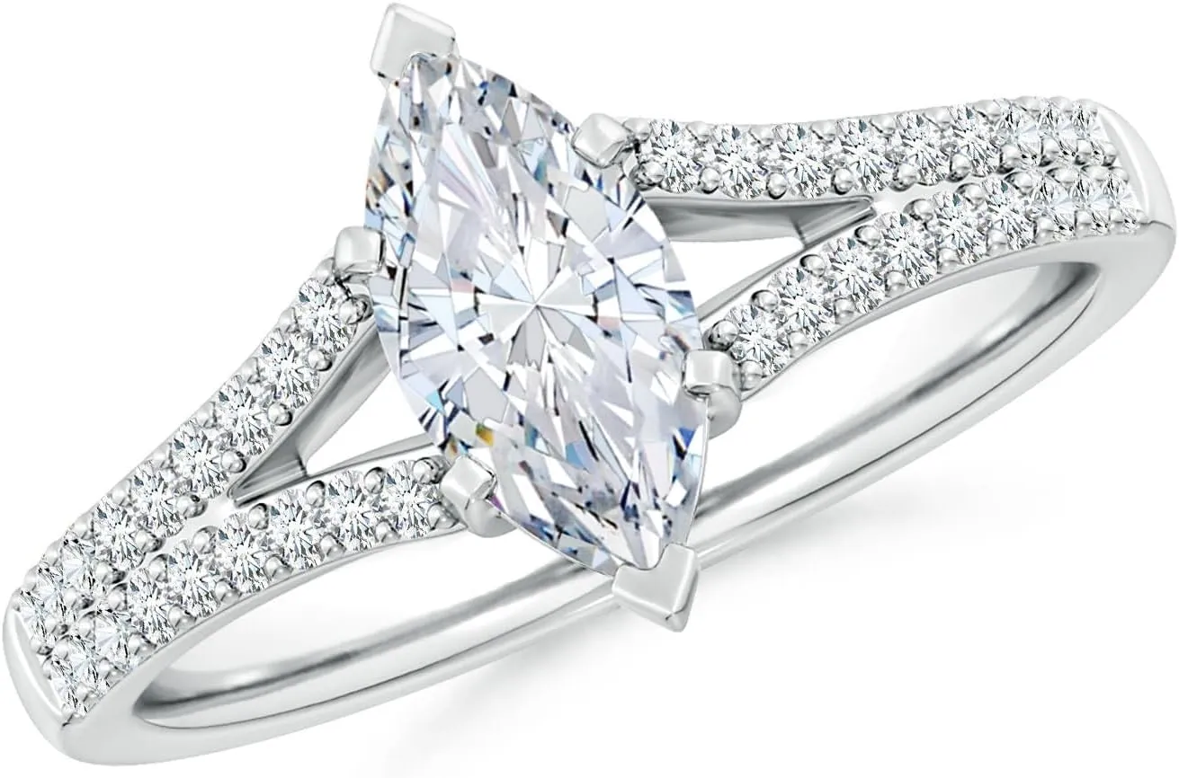Angara Lab Grown Solitaire Marquise Diamond Split Shank Engagement Ring in Silver / 14K Solid Gold/Platinum | April Birthstone, Birthday, Anniversary, Wedding Jewelry Gift for Women