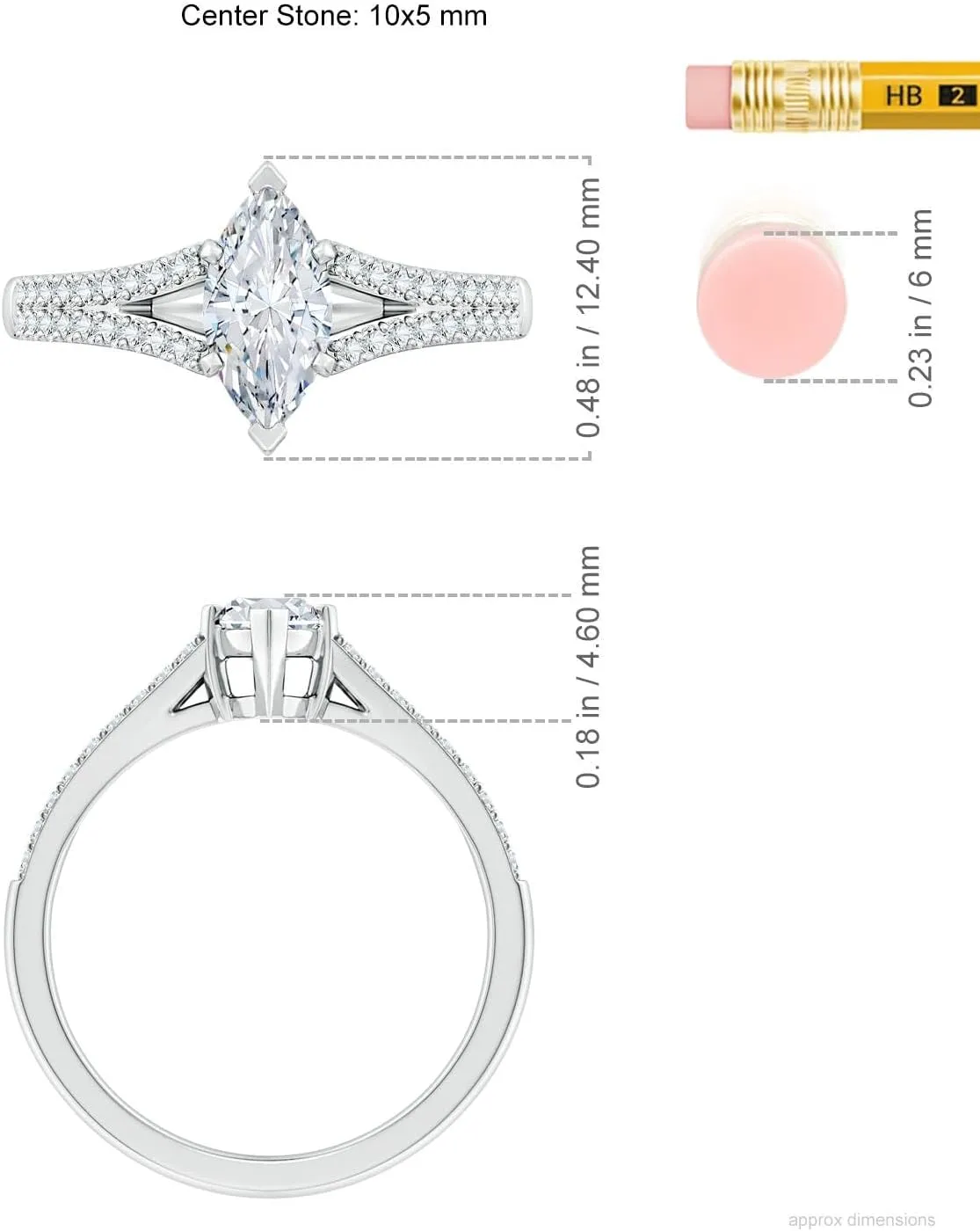 Angara Lab Grown Solitaire Marquise Diamond Split Shank Engagement Ring in Silver / 14K Solid Gold/Platinum | April Birthstone, Birthday, Anniversary, Wedding Jewelry Gift for Women