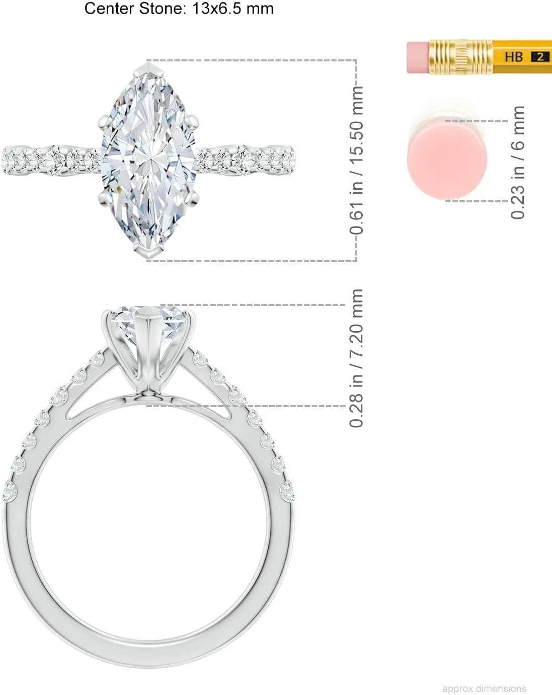 Angara Lab Grown Solitaire Marquise Diamond Station Engagement Ring in Silver / 14K Solid Gold/Platinum | April Birthstone, Birthday, Anniversary, Wedding Jewelry Gift for Women