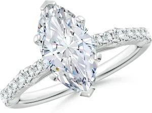 Angara Lab Grown Solitaire Marquise Diamond Station Engagement Ring in Silver / 14K Solid Gold/Platinum | April Birthstone, Birthday, Anniversary, Wedding Jewelry Gift for Women