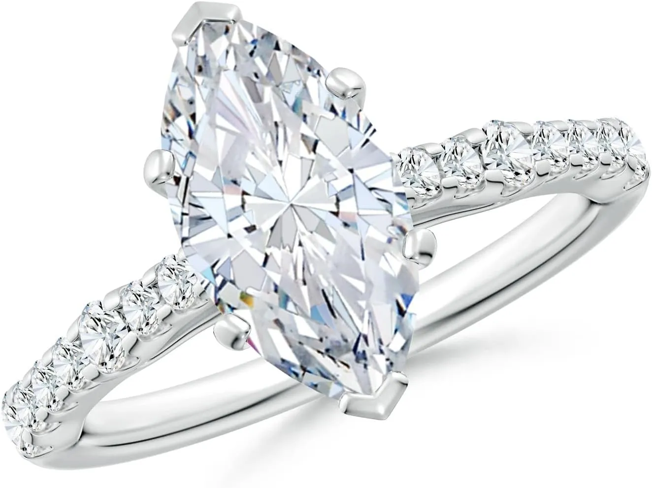 Angara Lab Grown Solitaire Marquise Diamond Station Engagement Ring in Silver / 14K Solid Gold/Platinum | April Birthstone, Birthday, Anniversary, Wedding Jewelry Gift for Women