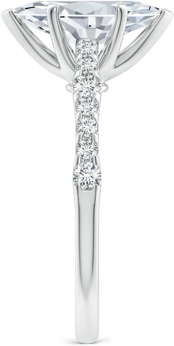 Angara Lab Grown Solitaire Marquise Diamond Station Engagement Ring in Silver / 14K Solid Gold/Platinum | April Birthstone, Birthday, Anniversary, Wedding Jewelry Gift for Women