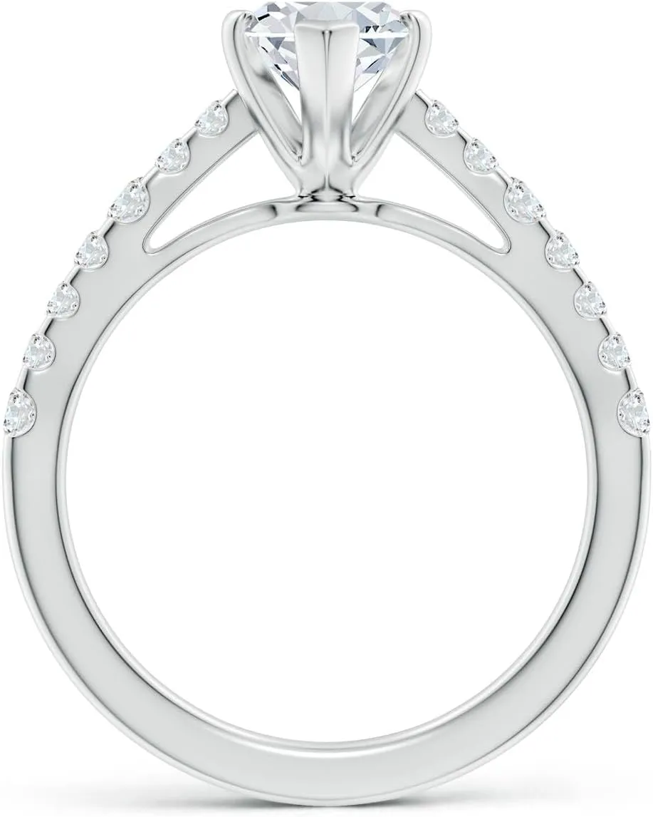Angara Lab Grown Solitaire Marquise Diamond Station Engagement Ring in Silver / 14K Solid Gold/Platinum | April Birthstone, Birthday, Anniversary, Wedding Jewelry Gift for Women