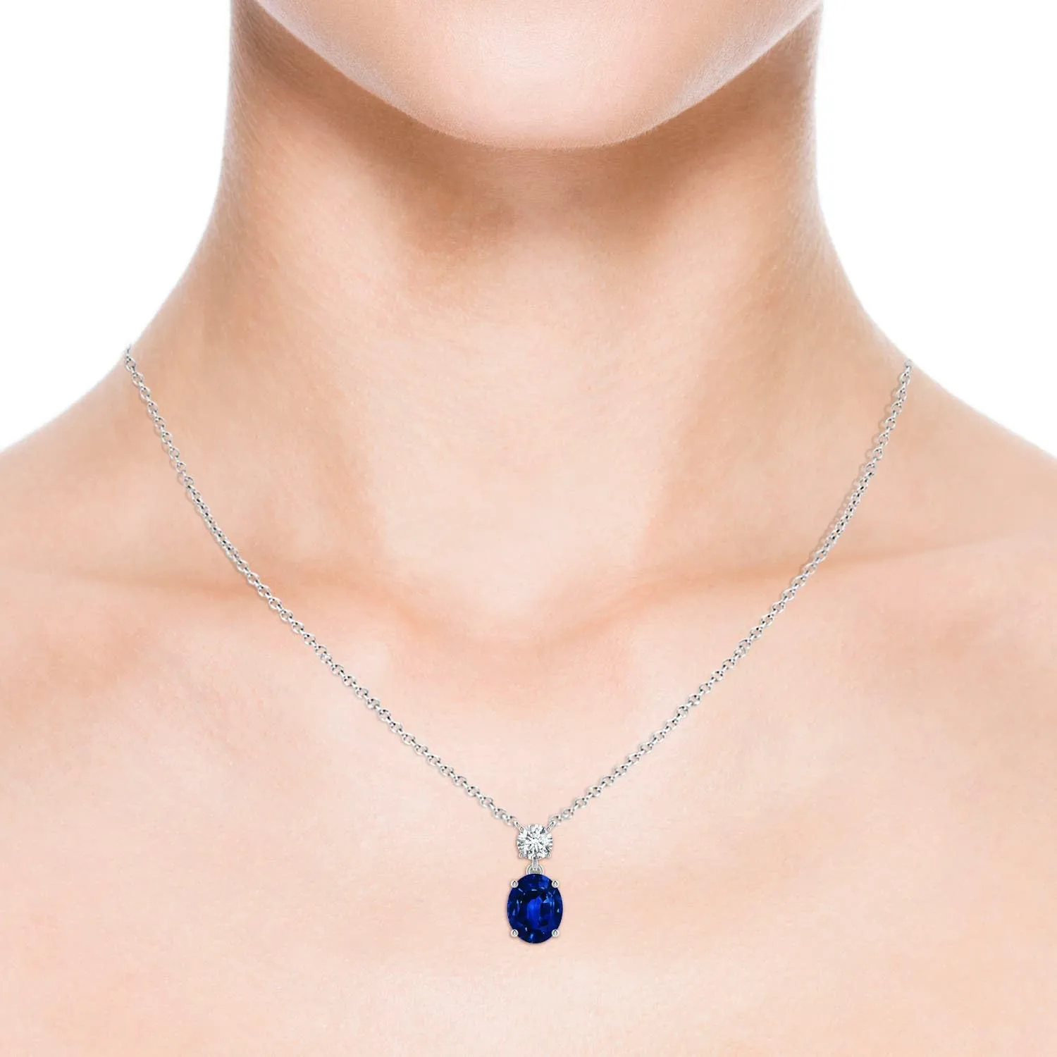 Angara Lab Grown Solitaire Oval Blue Sapphire Drop Pendant with Lab Diamond Accent in 14K Solid Gold/Platinum | September Birthstone, Birthday, Engagement, Anniversary Jewelry Gift for Women