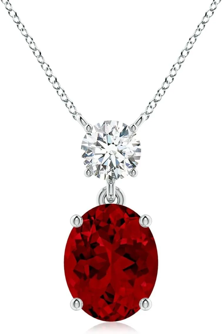 Angara Lab Grown Solitaire Oval Ruby Drop Pendant with Lab Diamond Accent in 14K Solid Gold/Platinum | July Birthstone, Birthday, Engagement, Anniversary, Wedding Jewelry Gift for Women