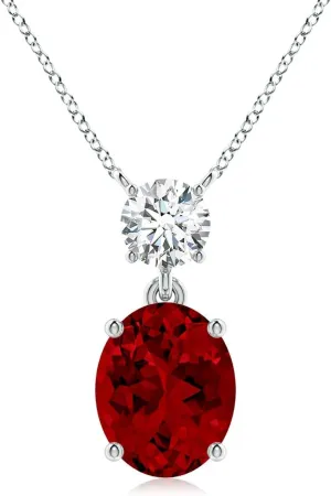 Angara Lab Grown Solitaire Oval Ruby Drop Pendant with Lab Diamond Accent in 14K Solid Gold/Platinum | July Birthstone, Birthday, Engagement, Anniversary, Wedding Jewelry Gift for Women