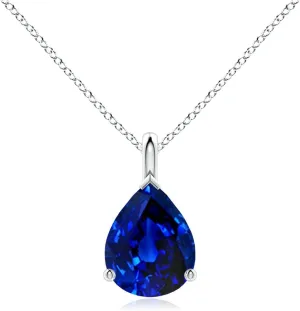 Angara Lab Grown Solitaire Pear Blue Sapphire Classic Pendant in 14K Solid Gold/Platinum | September Birthstone, Birthday, Engagement, Anniversary, Wedding Jewelry Gift for Women