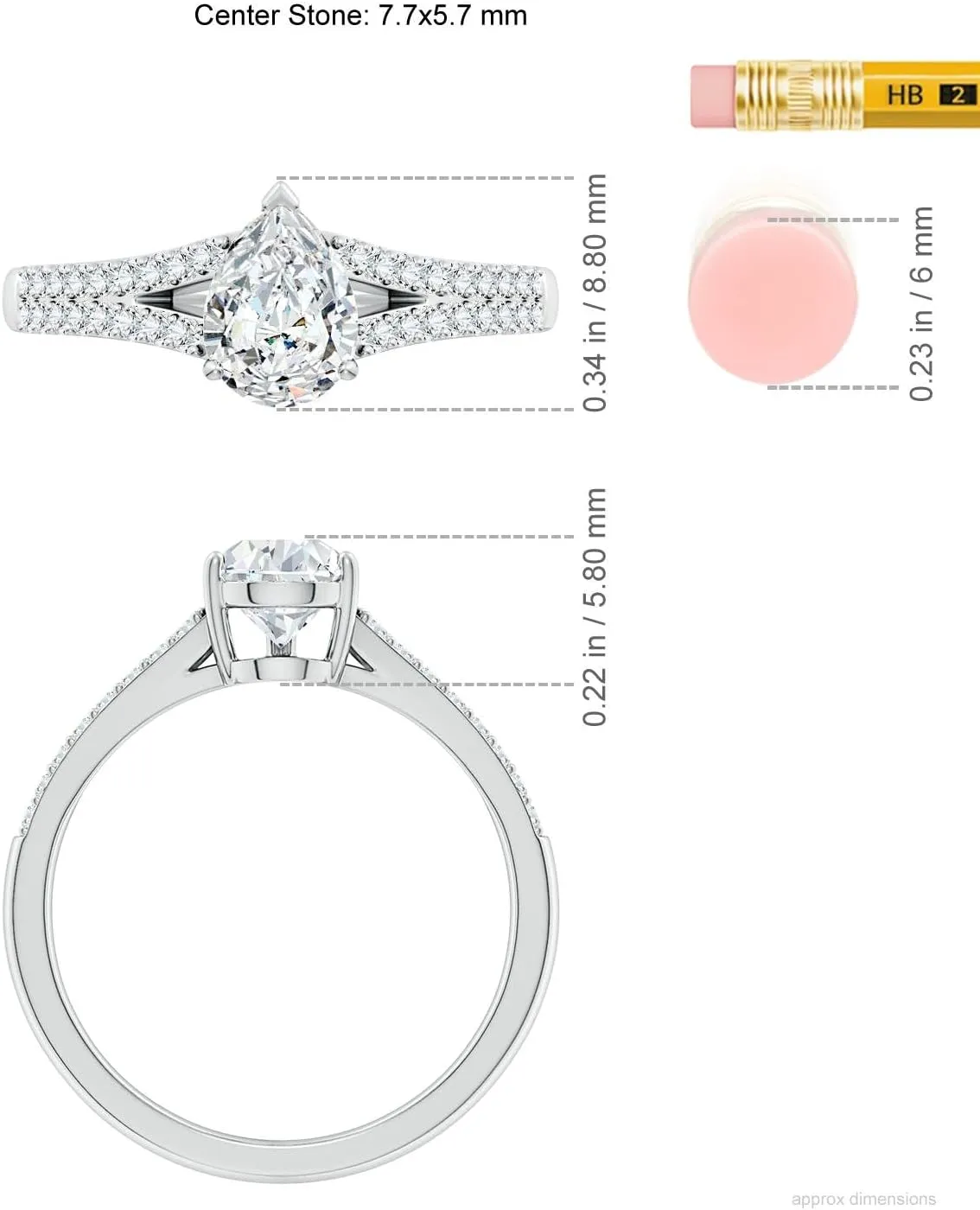 Angara Lab Grown Solitaire Pear Diamond Split Shank Engagement Ring in Silver / 14K Solid Gold/Platinum | April Birthstone, Birthday, Anniversary, Wedding Jewelry Gift for Women
