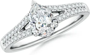 Angara Lab Grown Solitaire Pear Diamond Split Shank Engagement Ring in Silver / 14K Solid Gold/Platinum | April Birthstone, Birthday, Anniversary, Wedding Jewelry Gift for Women