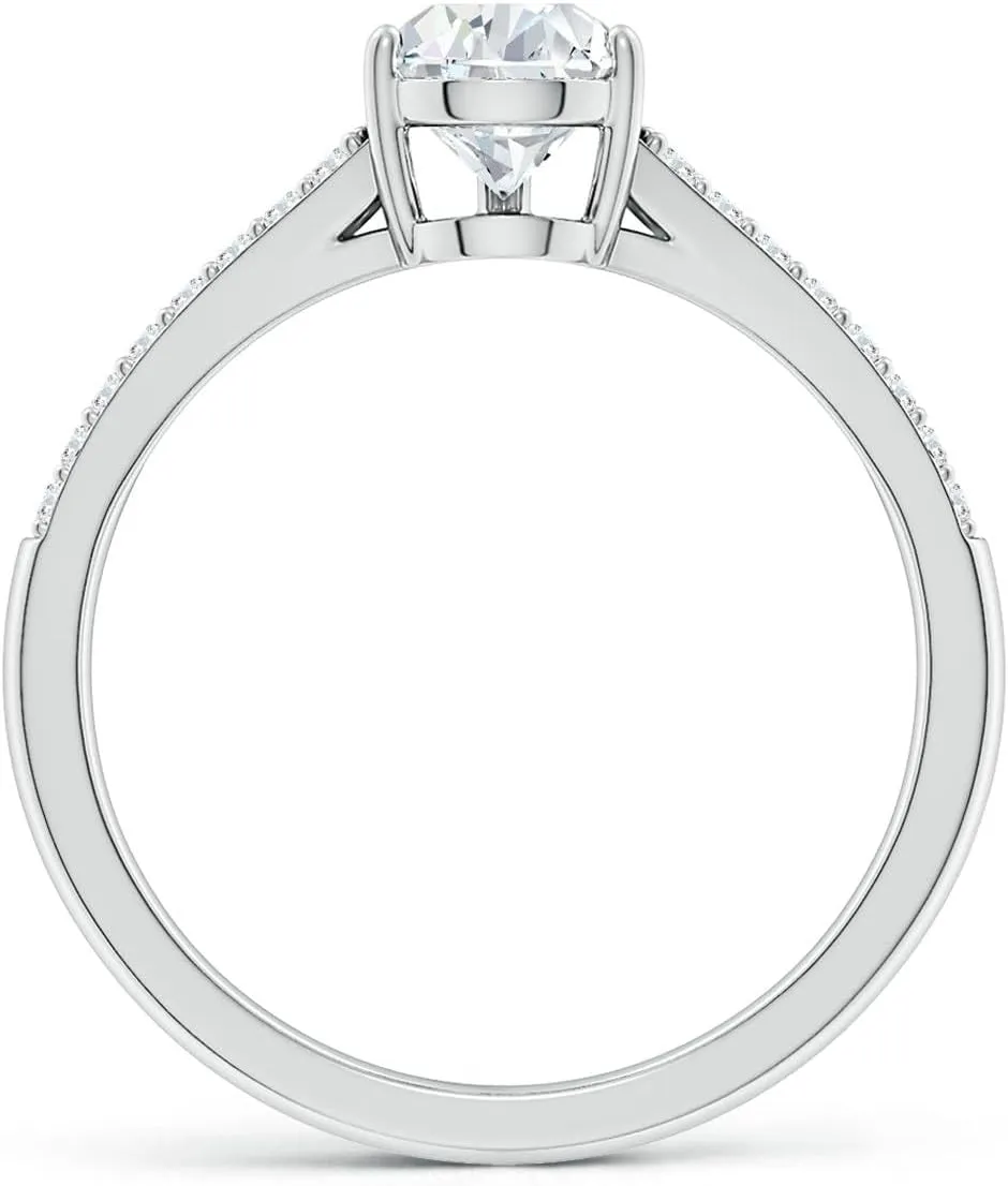 Angara Lab Grown Solitaire Pear Diamond Split Shank Engagement Ring in Silver / 14K Solid Gold/Platinum | April Birthstone, Birthday, Anniversary, Wedding Jewelry Gift for Women