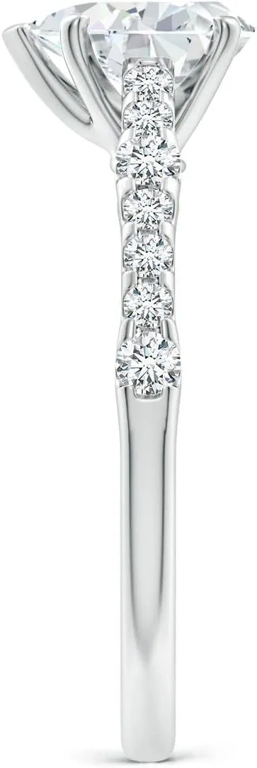 Angara Lab Grown Solitaire Pear Diamond Station Engagement Ring in Silver / 14K Solid Gold/Platinum | April Birthstone, Birthday, Anniversary, Wedding Jewelry Gift for Women